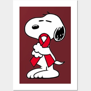 Dog Hugging an Awareness Ribbon (Red) Posters and Art